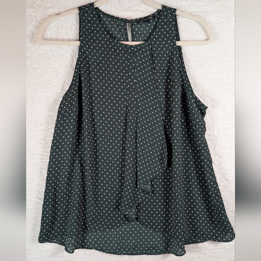 598-Dynamite Dark Green Polka Dot‎ Blouse